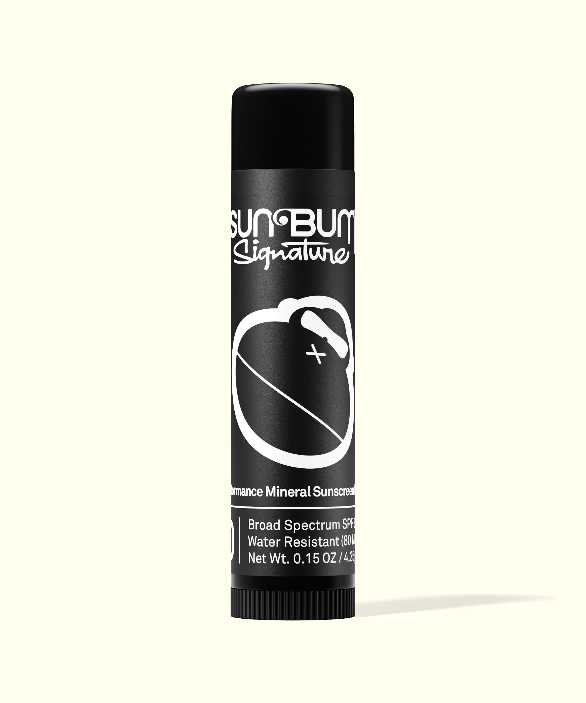 Sun Bum Signature lip balm with black packaging featuring white logo and text against a light background