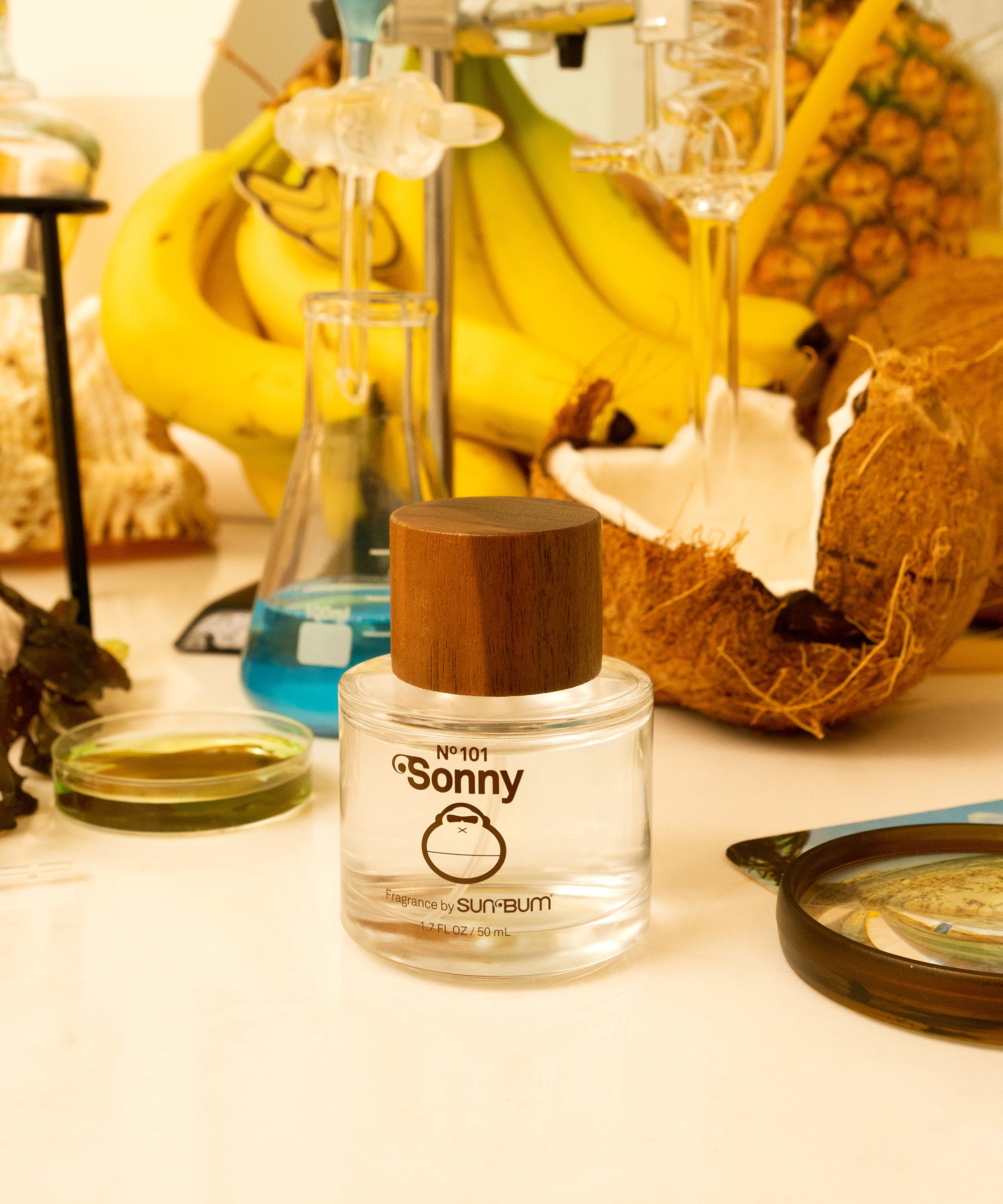 Sonny No. 101 fragrance bottle with tropical fruits like banana and coconut, summer scent by Sun Bum