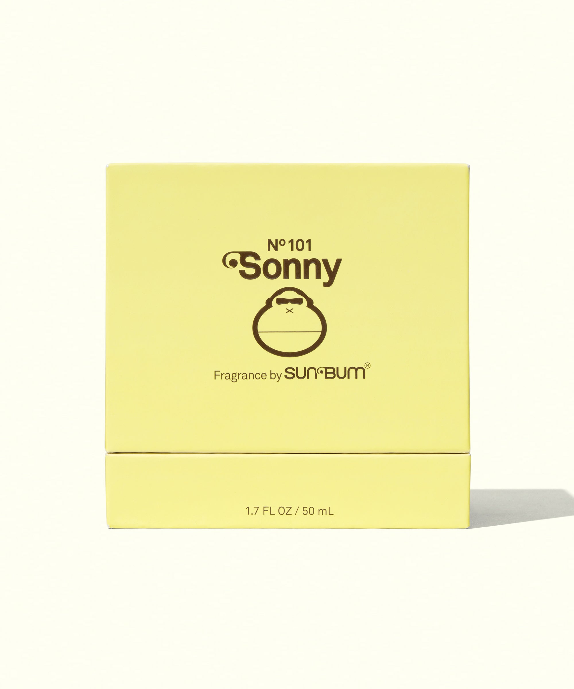 Sonny No. 101 fragrance box with bright yellow packaging, capturing summer vibes all year round by Sun Bum