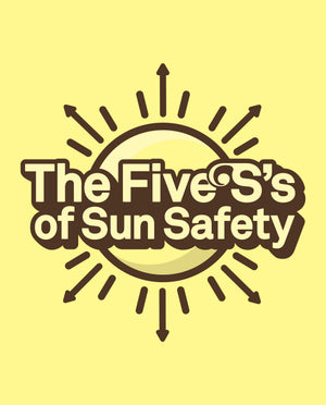 A Sun shining with the words The 5 S's of Sun Safety