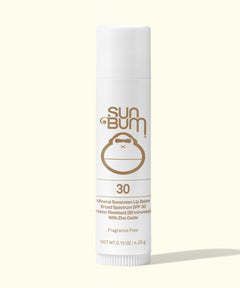 Sun Bum lip balm tube on a white background