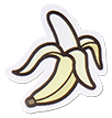 Cartoon-style banana with a yellow peel and brown stem on a white background