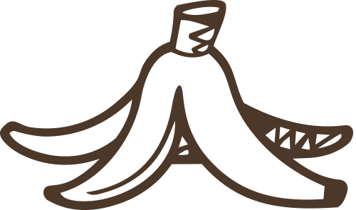Brown outline of a banana peel on a white background