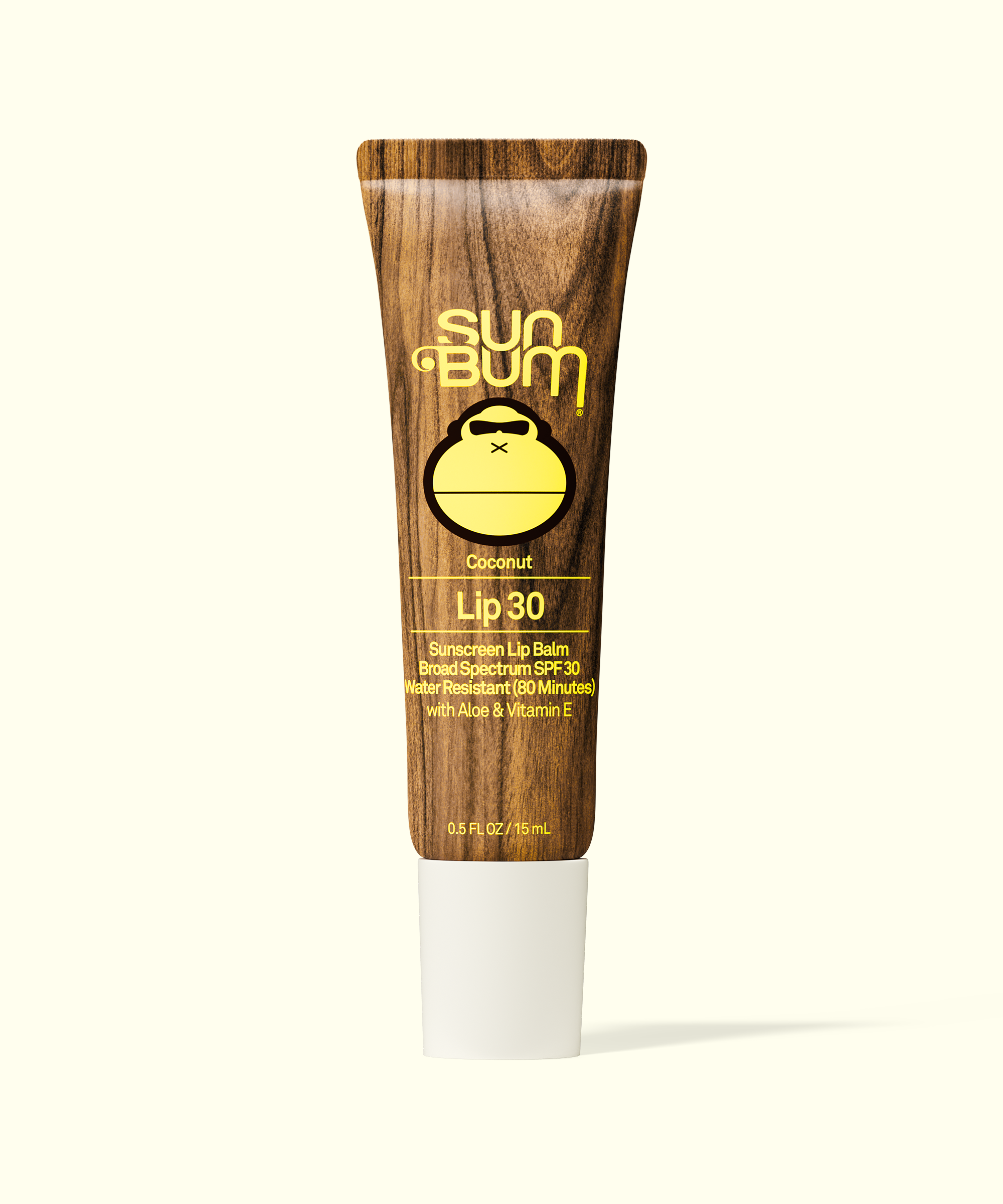 Sun Bum lip balm tube on a white background